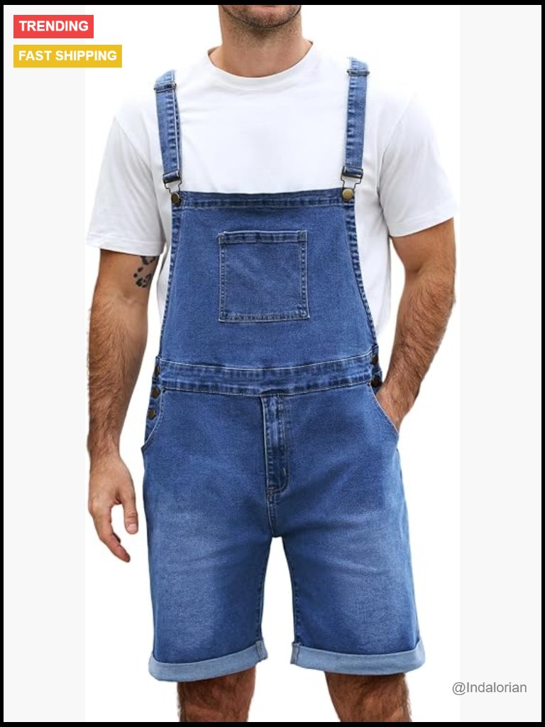 Denim Bib Overalls Romper Shorts For Men Stretch Cotton Adjustable Straps